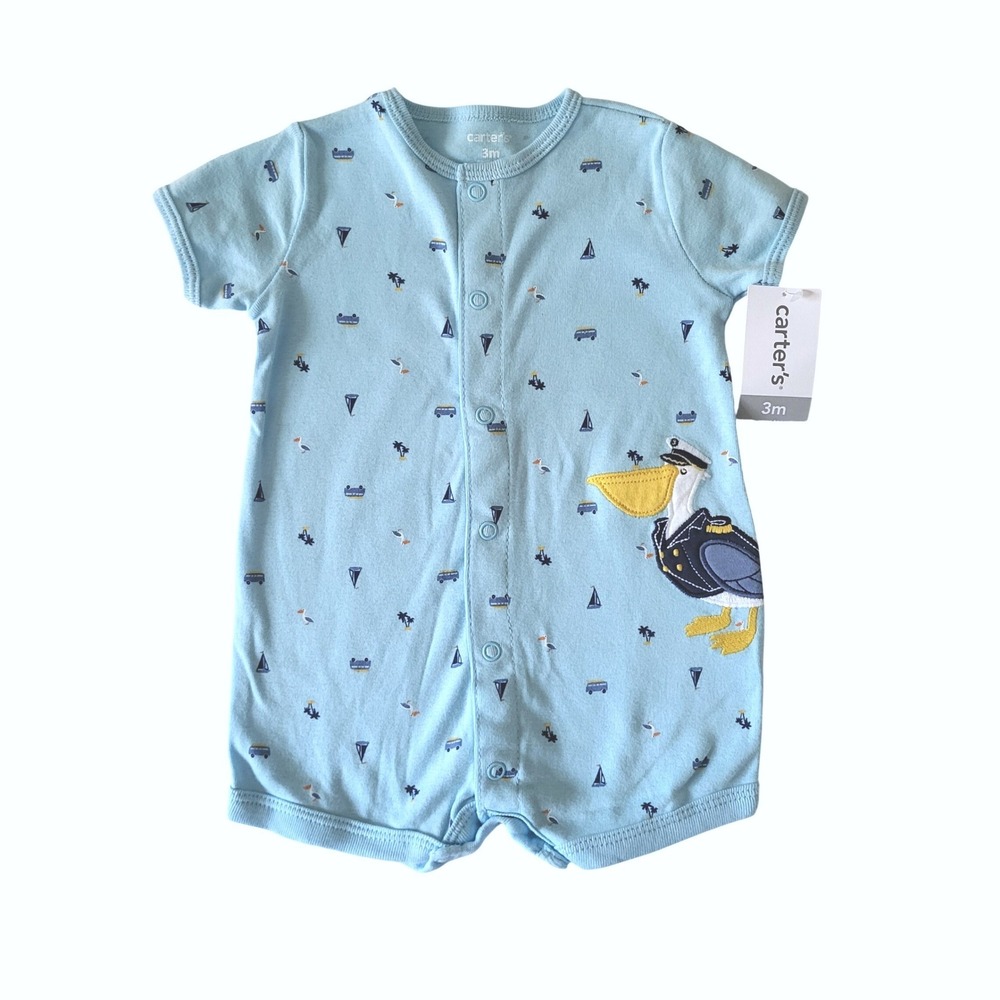 Carter's Romper Ship Captain Pelican‎ Boys 3 Mos Snap Up Short Sleeve Nautical